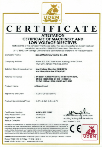 CE certificate for softgel gelatin service tanks
